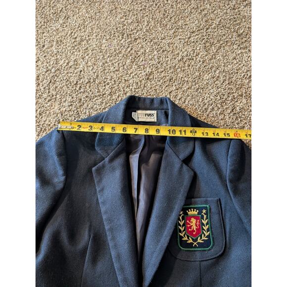 Academia 1970s rrrrRuss Navy Wool Blazer Women’s 14 | Gold Crest Button | Preppy - Picture 13 of 16